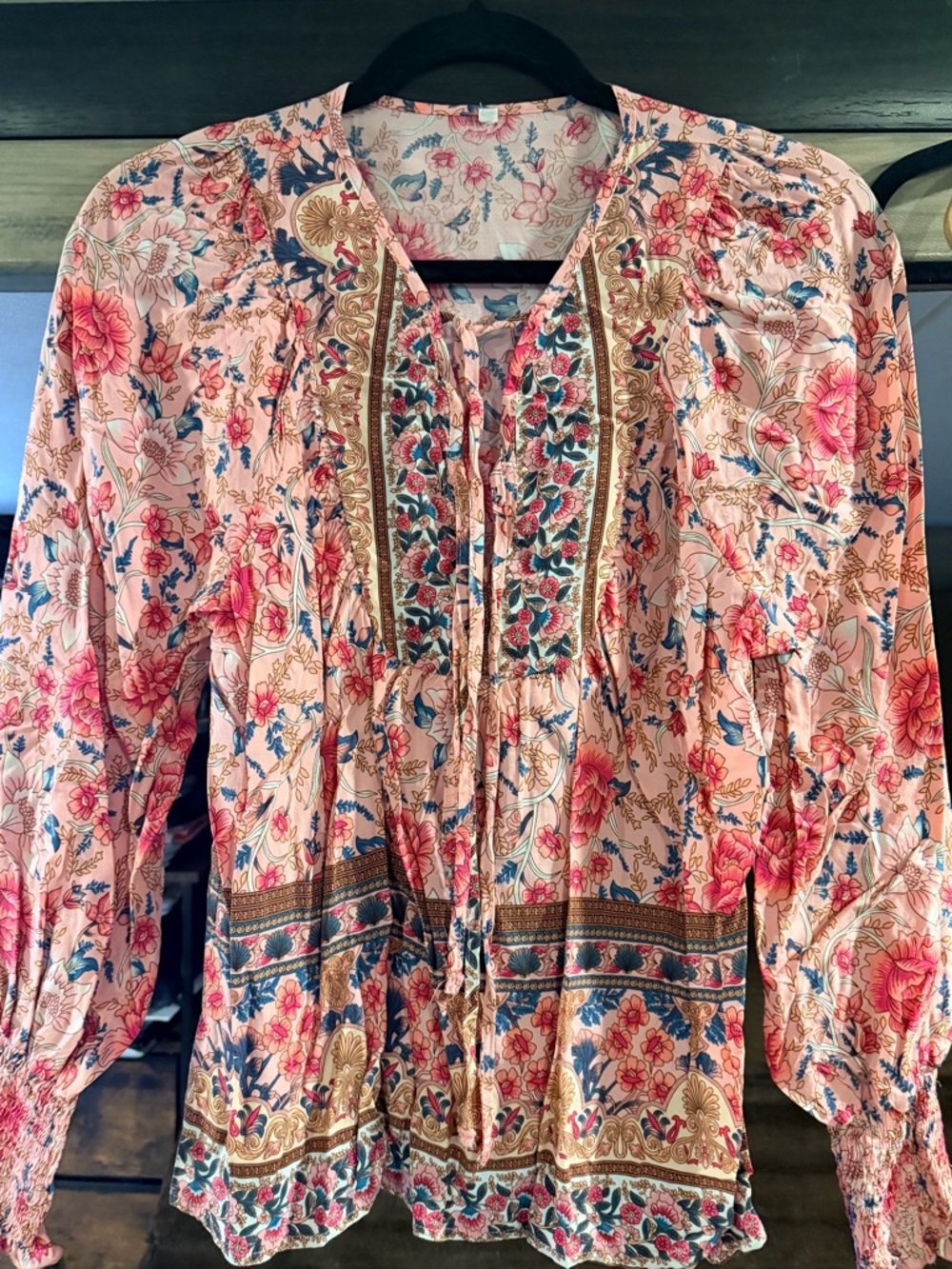 Boho Floral Peasant Top - Pink Floral